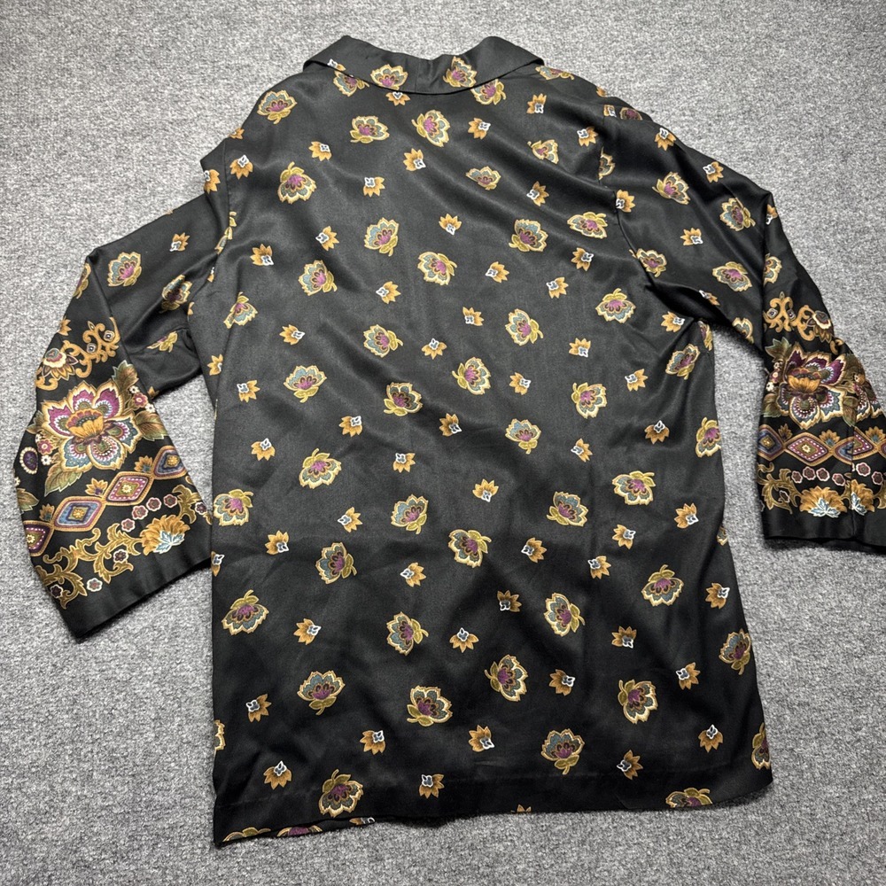 Kensington Square Silk Blazer Jacket Black Boho Floral‎ Print Single Button LG - Picture 5 of 7